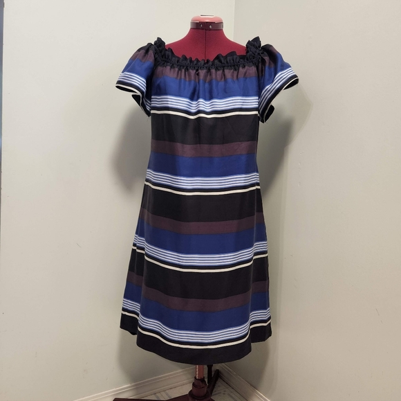 Banana Republic silk striped off the shoulder dress - Picture 2 of 7